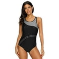 thumbnail image 1 of Attraco Women One Piece Athletic Racerback Bathing Suit Color Block Swimsuit Quick Dry, 1 of 6