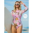 thumbnail image 1 of Attraco Women One Piece Rash Guard Swimsuit Flower Printed Long Sleeve Zipper Surf Suit, 1 of 12