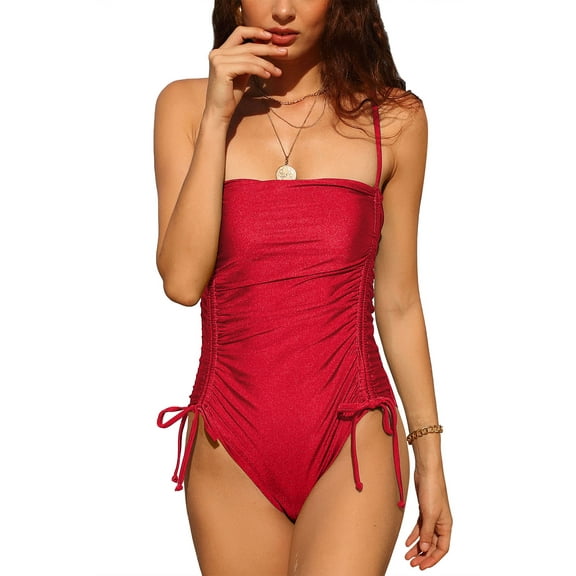 Attraco Women One Piece Swimsuit Solid Color Back Cutout Adjustable Straps