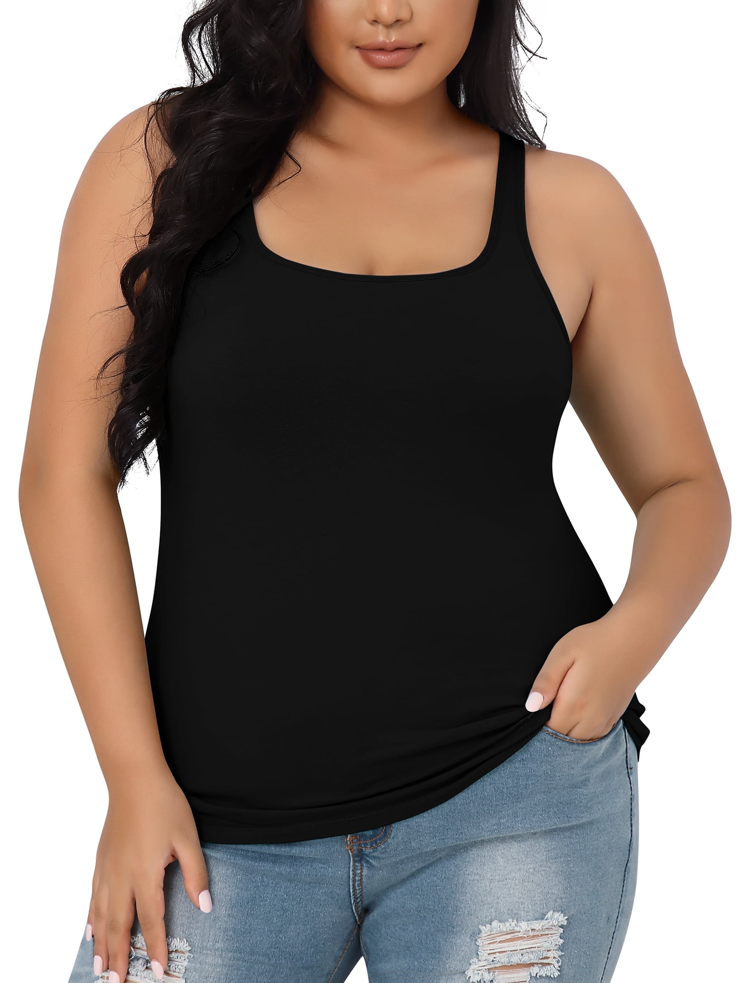 Attraco Women Plus Size Cotton Tank Top with Shelf Bra Adjustable Wider  Strap Camisole Basic Undershirt