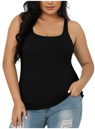 Plus Size Workout Flowy Loose Fit Tank Tops with Built in Bra Camisole for  Women