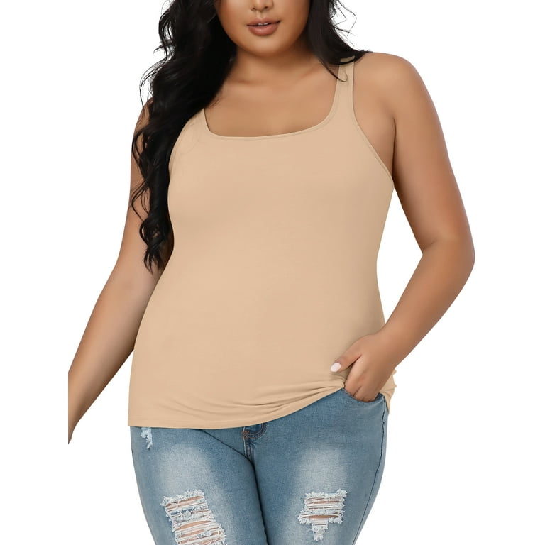 Attraco Women Plus Size Cotton Tank Top with Shelf Bra Adjustable