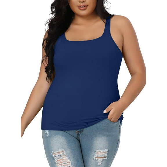 Attraco Women Plus Size Cotton Tank Top with Shelf Bra Adjustable Wider Strap Camisole Basic Undershirt