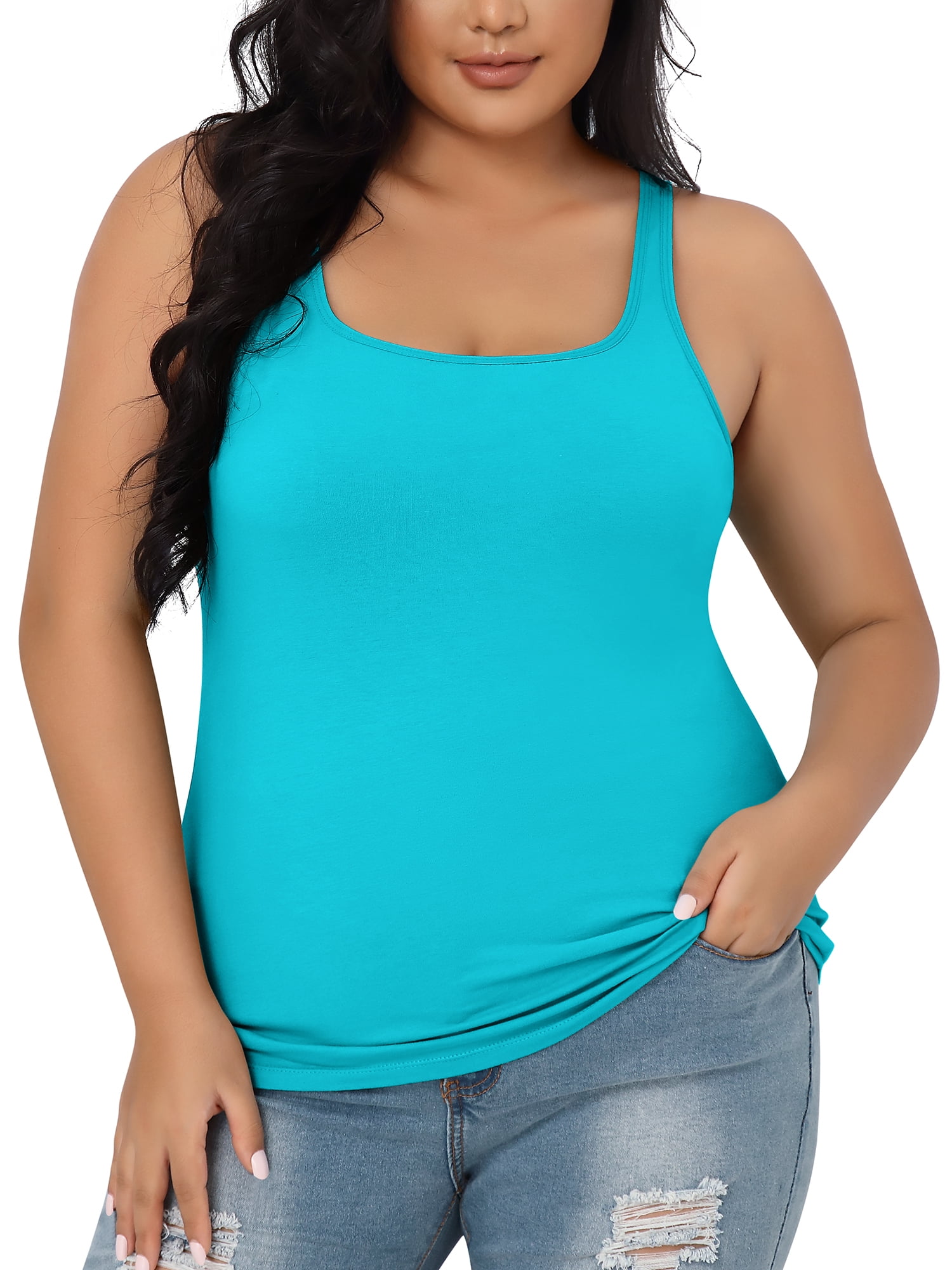 Attraco Women Plus Size Cotton Tank Top with Shelf Bra Adjustable Wider  Strap Camisole Basic Undershirt 