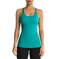 thumbnail image 1 of Attraco Women Solid Ribbed Workout Tank Tops Builting in Bra Tight Racerback Scoop Neck Sports Top, 1 of 6