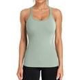 thumbnail image 1 of Attraco Women Solid Ribbed Workout Tank Tops Builting in Bra Tight Racerback Scoop Neck Sports Top, 1 of 7