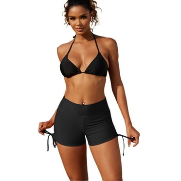 Attraco Women Swimming Brief with DrawstringHigh Waisted Swimsuit Shorts Swim Bottom Board Shorts