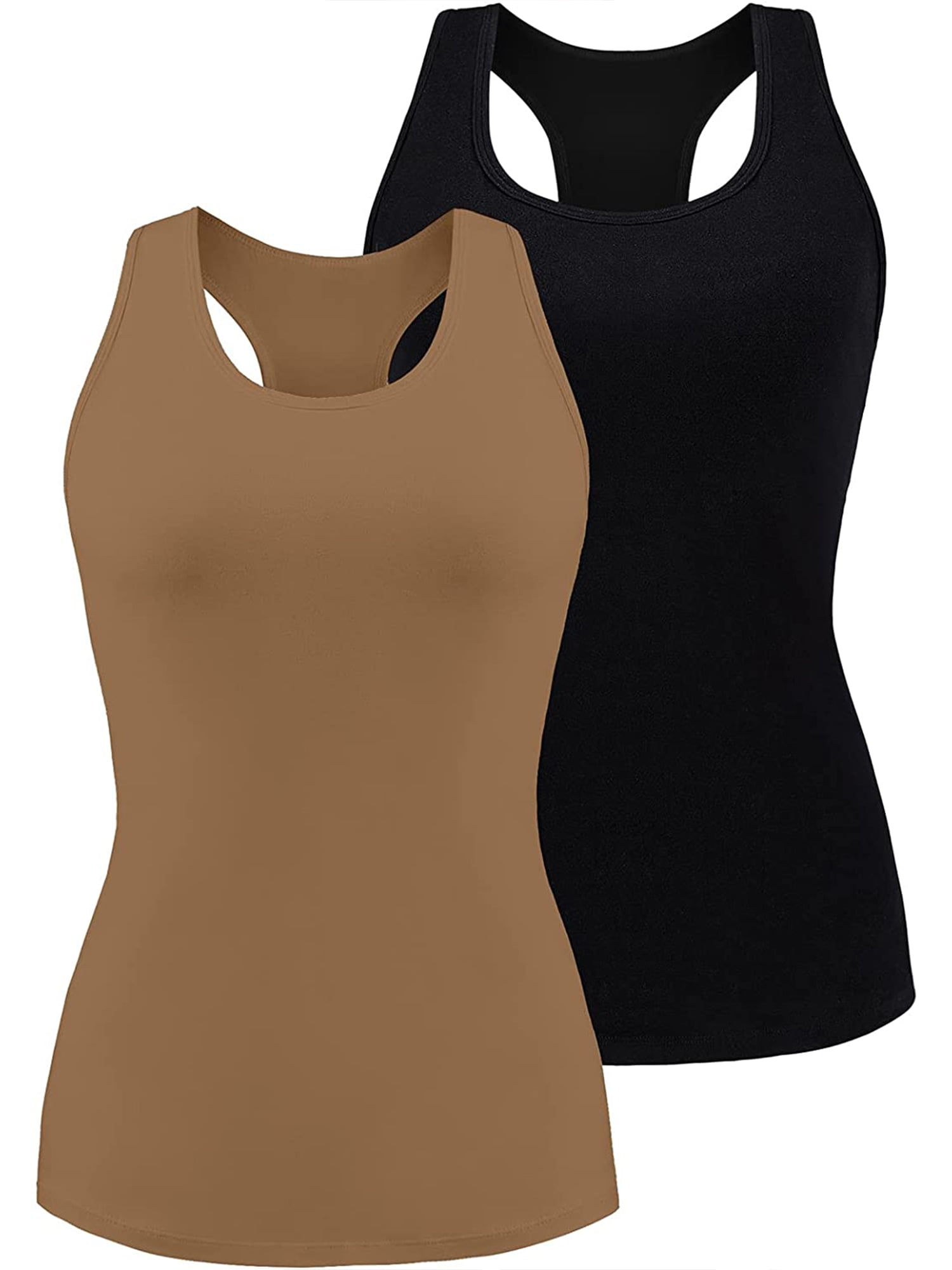 Attraco Women Tank Top with Shelf Bra Racerback Workout Yoga Tops  Undershirt Pack of 2 