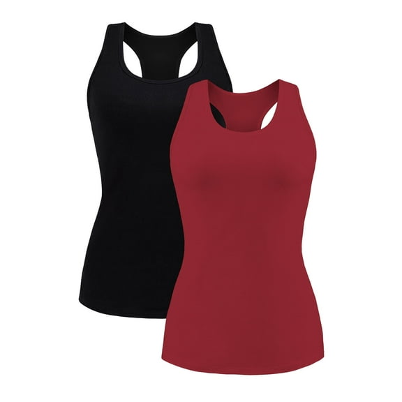 Attraco Women Tank Top with Shelf Bra Racerback Workout Yoga Tops Undershirt Pack of 2