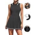 thumbnail image 1 of Attraco Women Tennis Dresses Ribbed Polo Tennis Dress Half Zip Pleated Workout Dress with Built in Shorts and Bra, 1 of 9