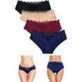 thumbnail image 1 of Attraco Women Underwear Nylon Soft Lace Trim Briefs Breathable Mid Waist Solid Packs of 4, 1 of 7