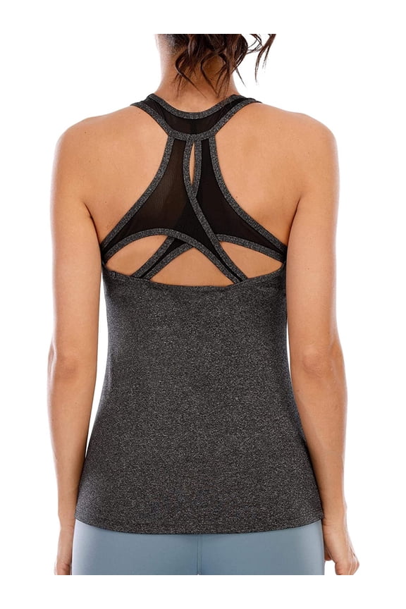 Women Workout Tank Top Mesh Criss Cross Open Back Athletic Yoga Shirt