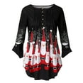 thumbnail image 1 of Attraco Women's Christmas 3/4 Sleeve Irregular Christmas Print Button Pleated Top, 1 of 3