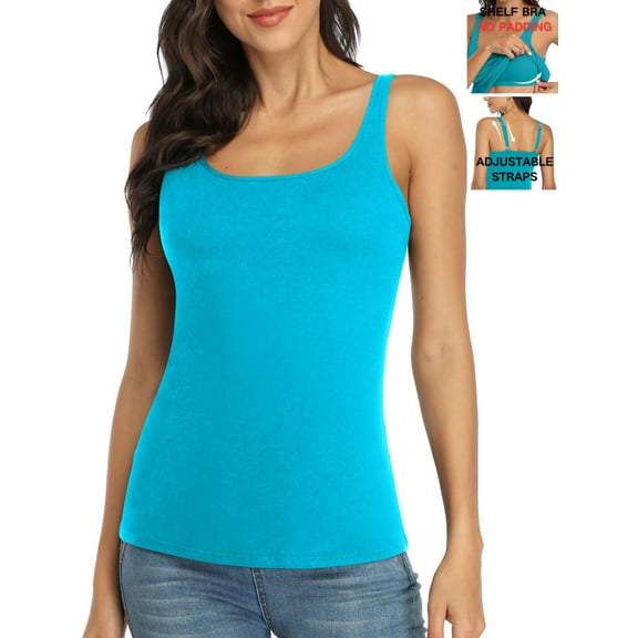 Attraco Women's Cotton Basic Camisoles with Shelf Bra Tank Tops