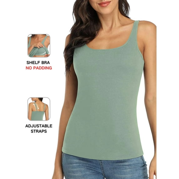Attraco Women's Cotton Basic Camisoles with Shelf Bra Tank Tops