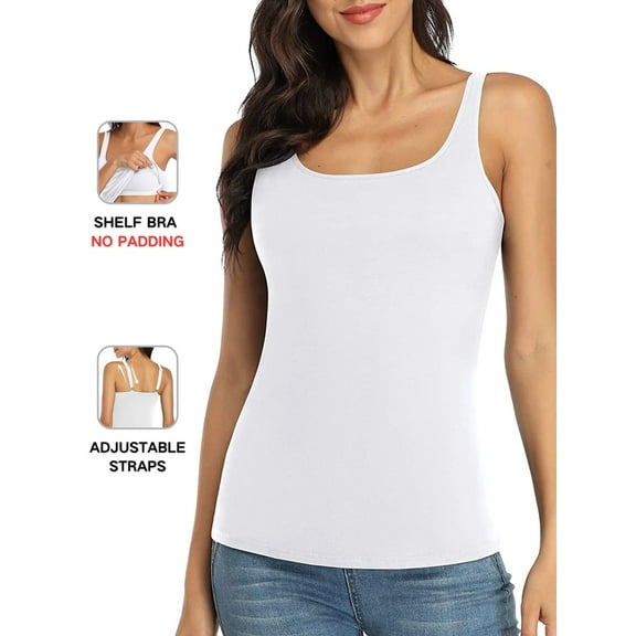 Attraco Women's Cotton Basic Camisoles with Shelf Bra Tank Tops