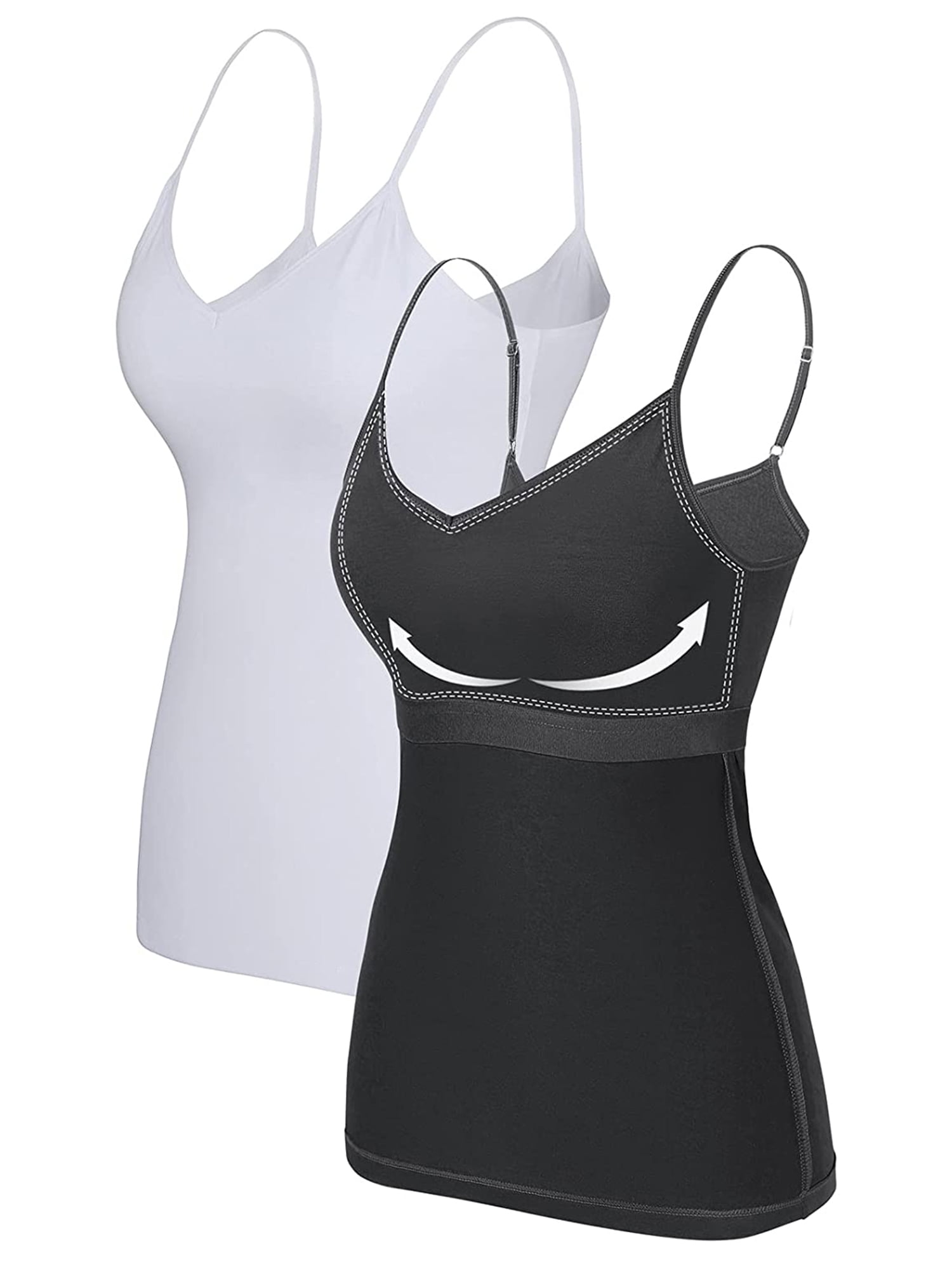 Attraco Women's Cotton V Neck Basic Camisoles with Shelf Bra Tank Tops ...