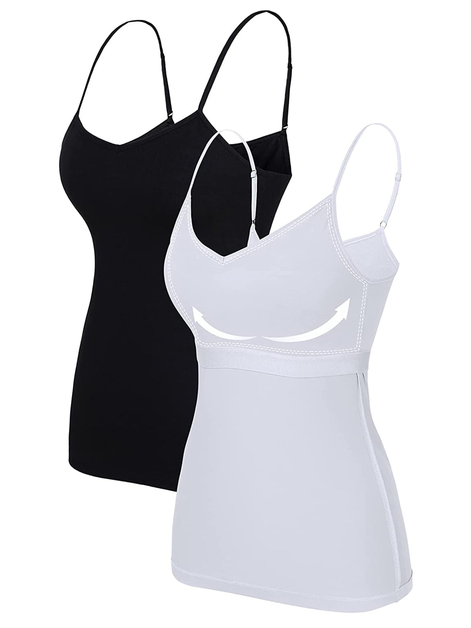 Attraco Women's Cotton V Neck Basic Camisoles with Shelf Bra Tank Tops