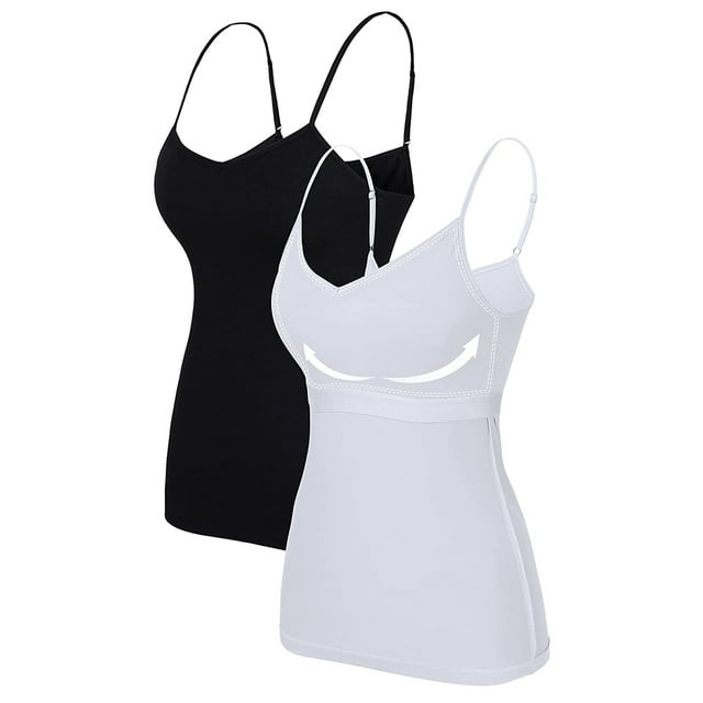 Attraco Women's Cotton V Neck Basic Camisoles with Shelf Bra Tank Tops ...