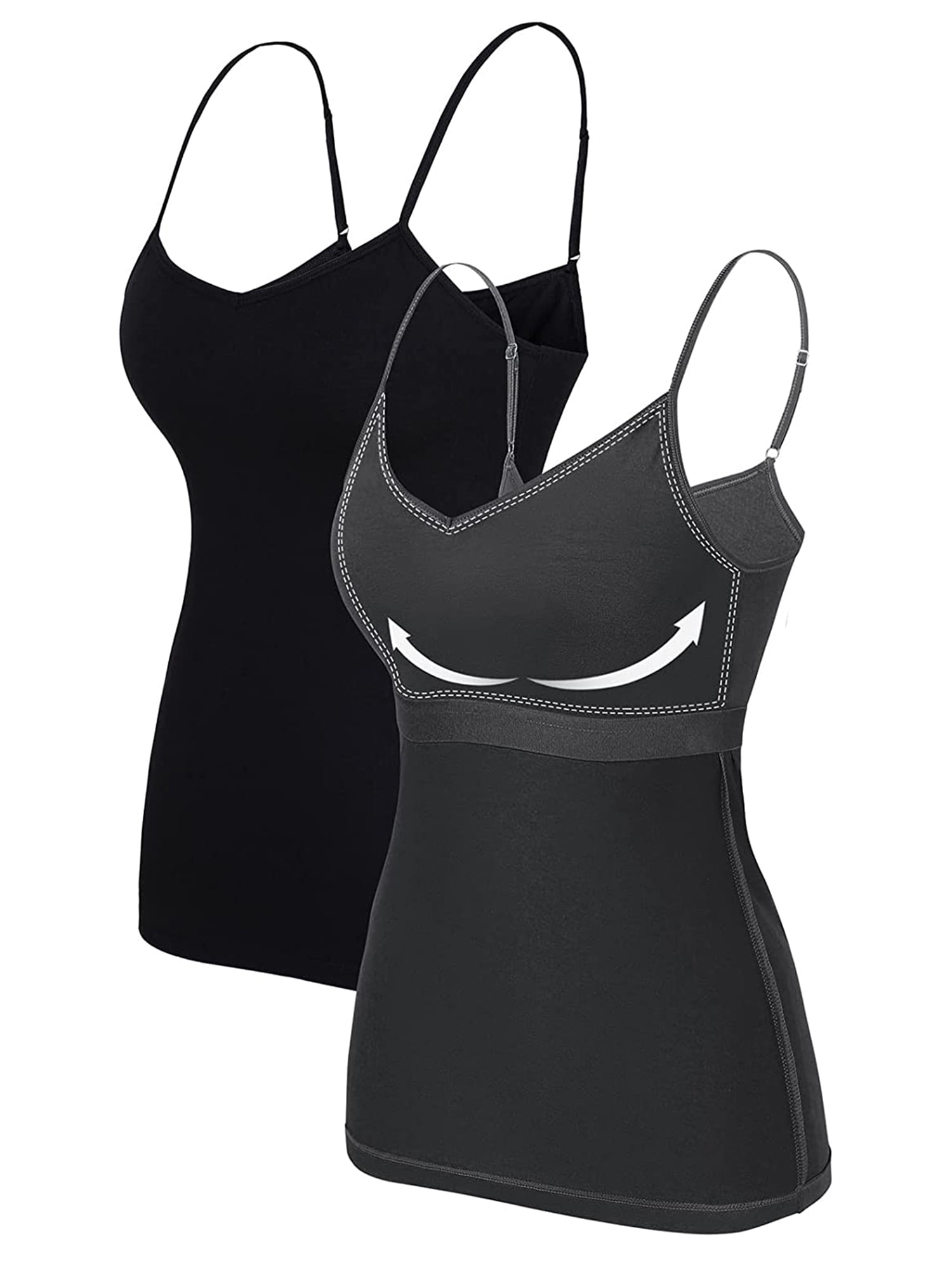 Attraco Women's Cotton V Neck Basic Camisoles with Shelf Bra Tank Tops