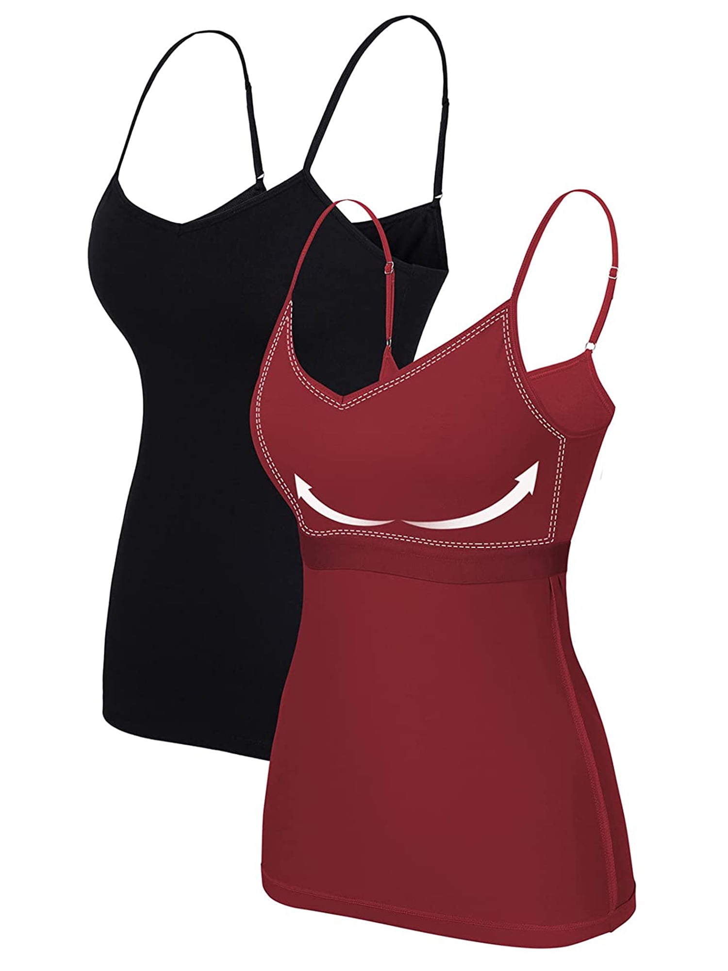 Attraco Women's Cotton V Neck Basic Camisoles with Shelf Bra Tank Tops