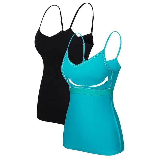 Attraco Women's Cotton V Neck Basic Camisoles with Shelf Bra Tank Tops ...