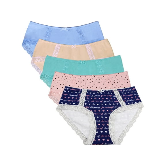 Attraco Women’s Fashion Cotton Mid-waist Underwear Lace Briefs Bowknot Elastic Pack of 5