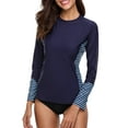 thumbnail image 1 of Attraco Women's Long Sleeve Rash Guard Stripe Splicing Swimwear UPF 50+ Running Swimming Shirt, 1 of 7