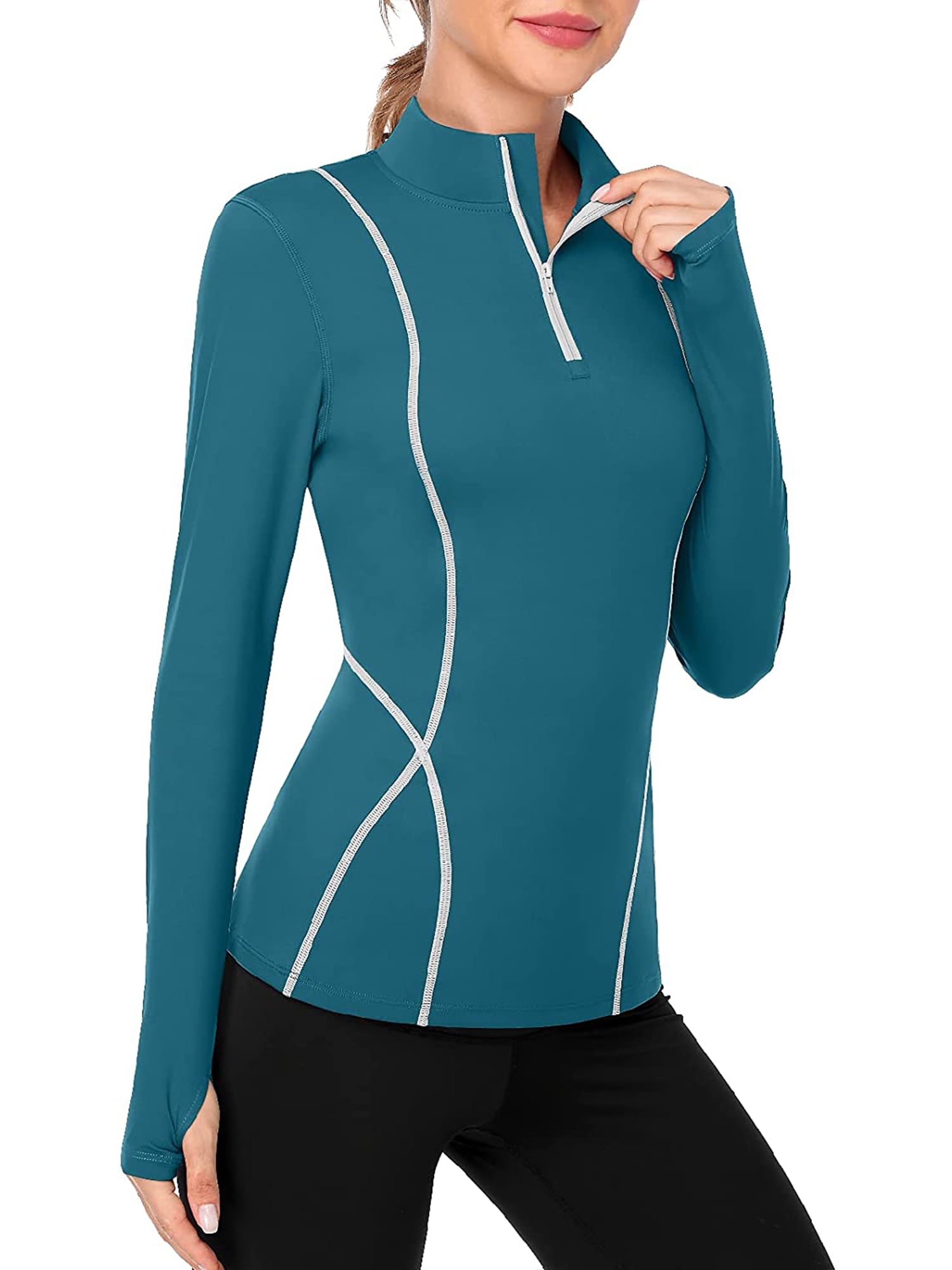 THE GYM PEOPLE Camisetas De Entrenamiento De Manga Larga Para Mujer, Ligeras, De Algodón, Para Correr, Yoga, Con Agujero Para El Pulgar, Heather Blanco