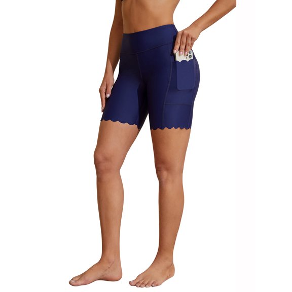 Attraco Women's Plus Size High Waisted Swim Shorts with Pockets Bathing Suit Bottoms Long Board Shorts