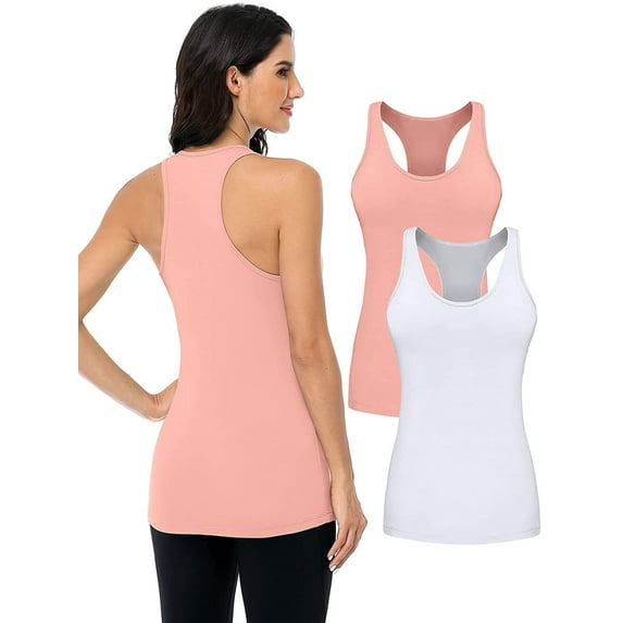 Attraco Women's Racerback Tank Tops Cotton Wide Strap Yoga Workout Undershirt Pack of 2