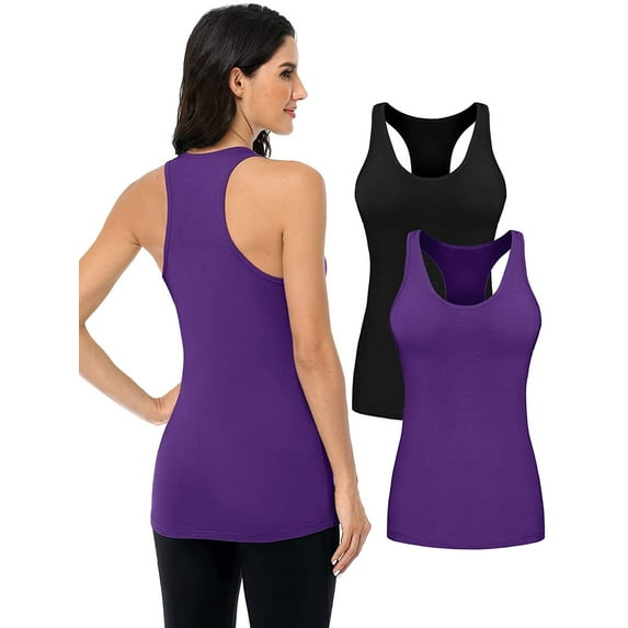 Attraco Women's Racerback Tank Tops Cotton Wide Strap Yoga Workout Undershirt Pack of 2