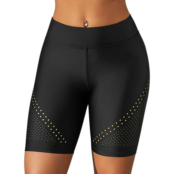 Attraco Women's Skinny Swim Trunks High Waisted Swim Shorts Dot Print Quick Dry UPF50+ Board Shorts with Liner