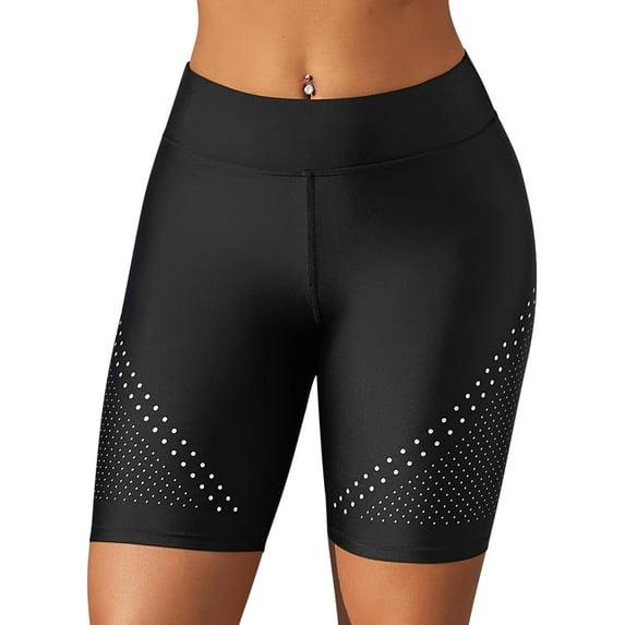 Attraco Women's Skinny Swim Trunks High Waisted Swim Shorts Dot Print Quick Dry UPF50+ Board Shorts with Liner