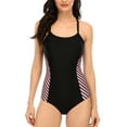 thumbnail image 1 of Attraco Women's Sport Swimwear Striped Print One-Piece Swimsuit, 1 of 5