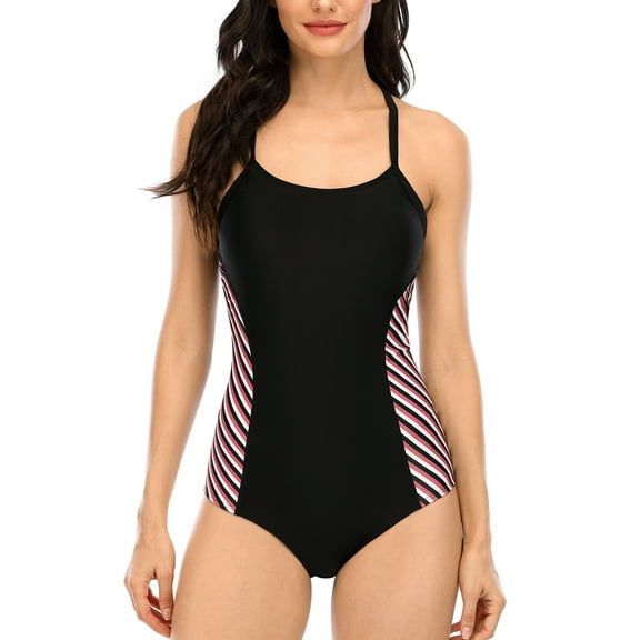 Attraco Women's Sport Swimwear Striped Print One-Piece Swimsuit