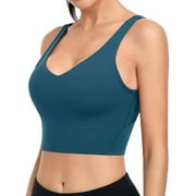 FOCUSSEXY Women's Longline Sports Bra Padded Yoga Bras Cami Cropped