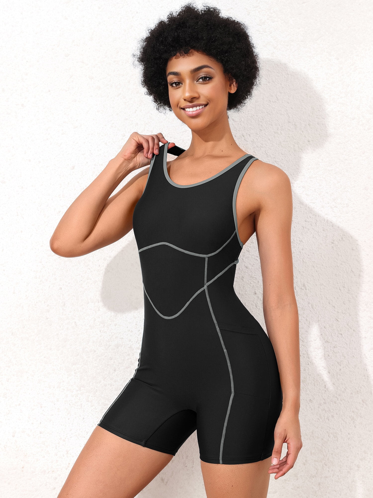 Athletic One Piece Zipper Up Purple Modest Boyleg Swimsuits