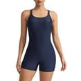 thumbnail image 1 of Attraco Womens Boyleg Swimsuits Removable Built in Bra Crew Neck One Piece Swimming Suit Crisscross Back Athletic Swimwear, 1 of 7
