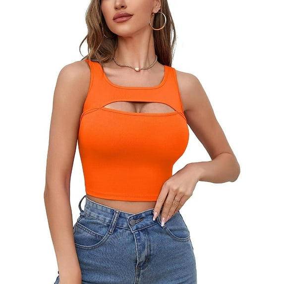 Attraco Womens Fahion Front Cutout Crop Tank Tops Cotton Sleeveless Cropped Tanks Going Out Tops