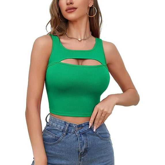 Attraco Womens Fahion Front Cutout Crop Tank Tops Cotton Sleeveless Cropped Tanks Going Out Tops