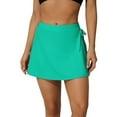 thumbnail image 1 of Attraco Womens High Waisted A Line 2-in-1 Side Pocket Swim Skirt Tummy Control Swim Bottom Drawstring Skirt, 1 of 8