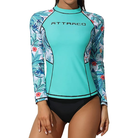 Attraco Womens Long Sleeve Rash Guard Floral Print Swimwear UPF 50+ Swimming Shirt