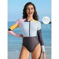 thumbnail image 1 of Attraco Womens One Piece Rash Guards Colorblock Front Zip Swimsuits Long Sleeve Surfing Suits with Built in Bras, 1 of 11