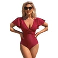 thumbnail image 1 of Attraco Womens One Piece Swimsuit Full Coverage Bathing Suit Tummy Control Deep V Neck Retro Ruffle Swimwear, 1 of 6