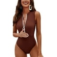 thumbnail image 1 of Attraco Womens One Piece Swimsuit Zipper Racerback Swimwear Mock Neck Full Coverage Bathing Suit, 1 of 8