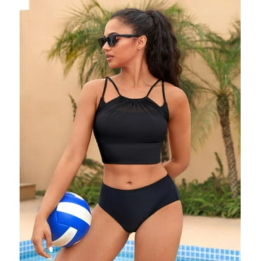 Attraco Womens Padded Mesh Bikini Top Swimsuit Top Only Crop Top Adjustable Straps Swim Top