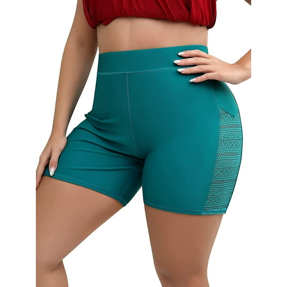 Attraco Womens Plus Size Swim Shorts Solid Swim Bottoms High Waist Bathing Suit
