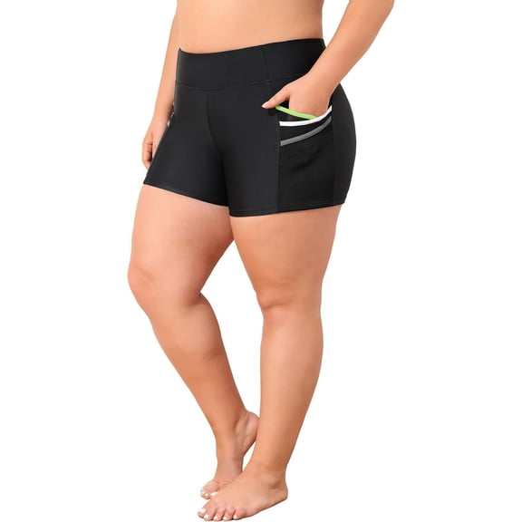 Attraco Womens Plus Size Swim Trunks Big Shorts Swimwear Bottoms with Pockets High Waisted Board Shorts