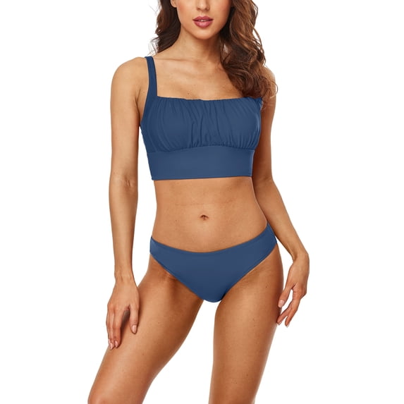Attraco Womens Push Up Bikini Set Low Waist Solid Swimwear Swimsuits